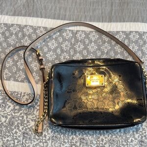 Michael Kors Glossy Black and Gold Crossbody Bag